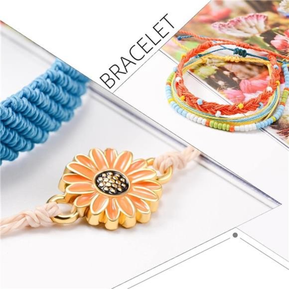 5PCS Boho Woven Sunflower Bracelets for Women Teens Girls Boy Couple Wrap Rope - Picture 5 of 6